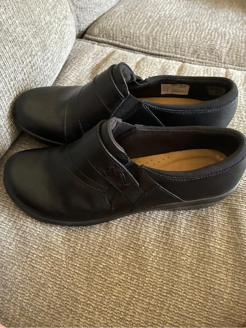 Clarks Women’s Black Slip-On Leather Shoes